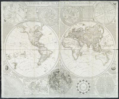 Mappa generale del mondo o globo terraqueo di Samuel Dunn, 1787 da English School